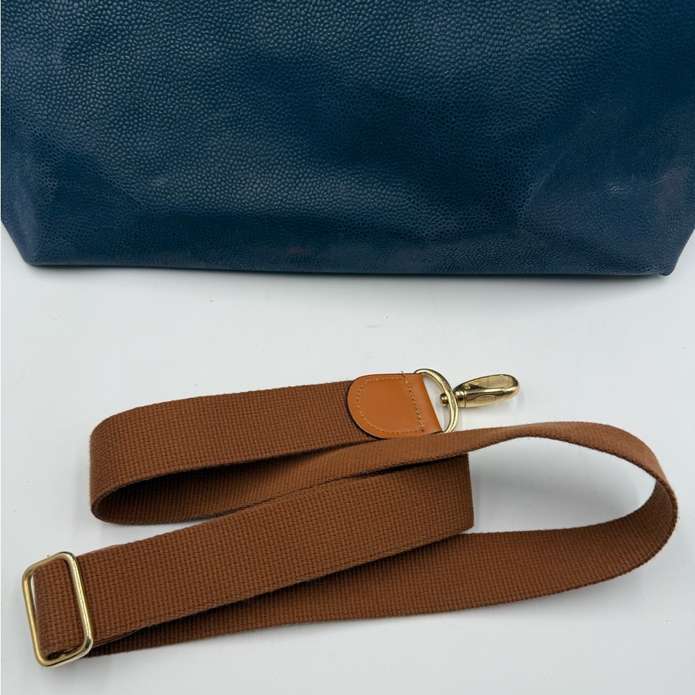 Bric’s Italy Leather Trim Blue Canvas Duffel Bag Weekender Travel Carry On - Picture 12 of 16